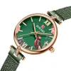 報酬クォーツレディースは新鮮な小さな緑の時計の花と鳥ダイヤルレディースインススタイルミネラルガラスリストウォッチ263a