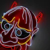 Máscaras de festa iluminadas Japonês Oni Devil Mask LED Luminous Prajna Horror Face Full Halloween Bar Props Neon Glowing Demon 230721