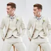 Summer Ivory Linen Men Wedding Tuxedos Beach Notched Lapel Groom Wear Pants Suits Formal Men Slim Fit Blazer Jacket Pants Ve1863