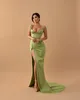 Elegante groene prom -jurken riemen sweetheart schede avondjurk plooien spleet formeel lange speciale ocn feestjurk