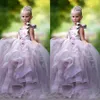 Güzel prenses balo elbisesi çiçek kız elbiseler 3d çiçek aplikler yay gilrs yarışmaya elbise kabarık tül uzun doğum günü elbisesi223g