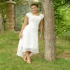 Charmante High Low Lace Trouwjurken Korte mouw Vierkante hals Eenvoudige bruidsjurken Custom Made Country Garden Wedding Gowns282s