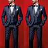 2019 Marineblaue Hochzeits-Smoking-Slim-Fit-Anzüge für Männer, Trauzeugenanzug, dreiteilig, günstiger Abschlussball, formelle Anzüge, Jacke, Hose, Weste, Schleife, 172 x