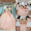 Шампанское розовое золото платья Quinceanera 2021 Sparkly кружевные блестки из бисера шнурки с корсетом Back Back vestidos de ance Prom Gown241p
