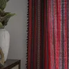 Gardin Bay Window Gardiner för kök vardagsrum sovrum hem dekoration boho stil garnfärgad jacquard röd polyester bomull