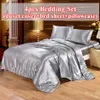 Set biancheria da letto in seta di lusso 4 pezzi Set letto queen size in raso Set trapunta trapunta copripiumino con federe e lenzuolo 20112228f