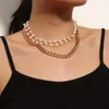 Halsband Multilayer Punk Perle Halskette Große Kubanische Kette Frauen Collares Schmuck Gold Farbe Dicke Chocker Weibliche