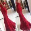 Nouveau Rouge Dentelle Sirène Robes De Bal veatidos Épaule Perlée Appliques Tulle Étage Longueur Longues Robes De Soirée BA3809237F