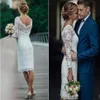 Charming Gowns Dresses Short Full Lace Wedding Long Sleeves Sheath Knee Length Country Beach Dress For Bridal Vestidos De Noiva236j