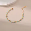 Link Bracelets Handmade Turquoise Hand String 18K Gold Plated Double Bead Chain Women National Style Jewelry Lady Gifts
