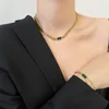 Choker One -Play Punk Green Crystal Titanium Steel Gruby łańcuch Naszyjnik dla kobiet minimalistyczna biżuteria Collier Femme