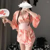 Vêtements de Nuit Femme Vêtements de Nuit Pyjamas pour Femmes Lingerie Sexy Vêtements de Nuit Kimono Japonais Tentation Robe de Nuit Ensemble en Satin Wom