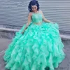 Vestidos de festa quinceanera turquesa de duas peças com contas e cristal organza vestidos de baile Sweet 16 vestidos espartilho vestido formal para 15 anos272x