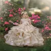 Cute Flower Girl Dresses For Wedding Jewel Neck Full Lace Appliques Tiered Skirts Girls Pageant Dress A Line Kids Birthday Gowns236S