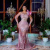 2023 Aso Ebi Pink Mermaid Prom Dress Cristalli di perline Sera sexy Festa formale Secondo ricevimento Compleanno Abiti di fidanzamento Abiti Robe De Soiree ZJ7646