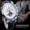 Forsining White Tourbillon Mechanical Men Watches Automatic Calendar Skeleton Genuine Leather Belts Wristwatch Relogio Masculino296R