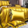 Bedding Sets Vibirant Golden/Orange Vertical Stripes Satin Silky Soft Duvet Cover Luxury Set Egyptian Cotton Bed Sheet Pillowcases