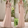 Elegant Rose Gold Pailletten Chiffon Lange Bruidsmeisjesjurken Halter Backless Bandjes Ruches Bruiloftsgast Grote maten Bruidsmeisje Gow222i