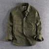 Men's Casual Shirts Retro Male Caro Sirt Jacket Canvas Cotton Kaki Military Uniform Lit Work Safari Style Sirts Mens Top Clotin