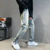 Mannen Jeans Voor Mannen Met Rits Slits Rechte Kpop Heren Cowboy Broek Slim Fit Gebroken Gaten Hoge Kwaliteit gescheurd Koreaanse Mode Broek