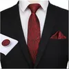 Nytt modemönster Long Tie Men 8cm Silk Tie Man Wedding Formal Eccque Slipsarduk Manschettknappar 3 PCS SET259B