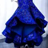 2021 Plus Size Arabo Aso Ebi Lussuoso Royal Blue Prom Dresses Perline Cristalli Pizzo Sera Formale Festa Secondo Ricevimento Abiti D231t