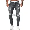 Mens Jeans Streetwear Fashion Black Ripped Skinny Slim Fit Blue Hip Hop Denim Trousers Casual For Men Jean Homme 230721