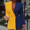 Kvinnors jackor kvinnor kappa kontrast färg blazers vackra knappkontor jacka elegant outwear