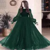 Темно -зеленая платья на выпускной конкурсе 2021 Скромное модное с длинным рукавом вечернее платье платье с кружевным без спины на заказ2586