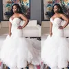 2021 Vintage Sexy African Mermaid Wedding Dresses Sweetheart Illusion Lace Appliques Crystal Beaded Ruffles Tiered Organza Formal 2813