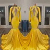 Yellow Gold Promowe sukienki na czarne dziewczyny afrykańska sukienka imprezowa z długim rękawem Specjalna okazja wieczorna suknia syrenka de femme maria228c