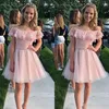 Pink Homecoming Dresses Off the Shoulder Lace Ruffles Tulle Short Mini Custom Made Cocktail Party Gowns Graduation Formal Wear344z