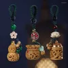 Strand Green Sandalwood Hollowed Out Sculpture Lotus Gourd Landscape Pendant Sachet Wood Carving Ornaments Keychain Men Women