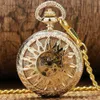 Steampunk Antique Black Gold Brązowy zegarek kieszonkowy szkielet ręcznie wiązanie zegarków mechanicznych męskich damskich zegarów