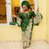Aso Ebi Caftan Green Evening Dresses Lace Applique Formal African Prom Gowns 2022 Long Sleeves robes de cocktail302H