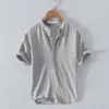 Curtains 2022 New White Shirt Men Short Sleeve 100% Linen Shirts Tops Fashion Ing Summer Breathable Solid Shirt Man Chemise Homme