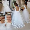 Mais novo 2019 Sweet Sleeve Flower Girl Dresses Vestido de Renda Apliques A Line Tule Sweep Train Vestidos de Concurso para Meninas Com Pe303L