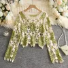 Women's Blouses Vintage Loose Hook Flower Tops Spring Summer Hollow Out Crochet Blouse Long Sleeve Women Knitted Shirt