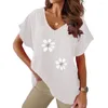 Women's Blouses Lady Batwing Sleeve Top Women Summer T-shirt Floral V Neck Tee Soft Breathable For Mid Length Loose Fit Wear