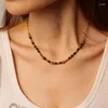 Choker Allme Dainty Black白い色天然石agateストランド女性のための18Kゴールドメッキチタンスチール