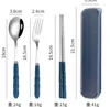Dinnerware Sets Portable Wheat Straw Stainless Steel Cutlery Set Chopsticks Spoons Forks Travel Cafeteria Tableware Gifts Table