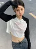 Camiseta Feminina Tonngirls Y2k Vintage T Shirt Feminina Patchwork Print Letter Crop Tops Streetwear American Retro Tshirt Feminino Outono Tee 230721