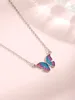 2023 European and American Retro S925 Sterling Silver New Pink Blue Butterfly Necklace Temperament High Grade Necklace Girl