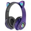 flash light cute cat ears wireless headphone with mic control led girl stereo music helmet phone bluetooth-compatible headset