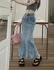 Röcke Mode Denim Für Frauen 2023 Sommer Koreanischen Stil Vintage Hohe Taille Fischschwanz Rock Y2K Kleidung