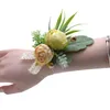 Flores decorativas Ramillete de muñeca Conjunto de flores Boda Cinta de seda rosa Novia Pulsera de mano Pulsera Decoración de fiesta