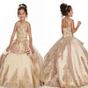 Champagne Girls Pageant Dresses 2020 Beaded Crystals Appliced ​​Long Ruched Toddler Corset Flower Girl Dresses Formal Prom Party DR239W