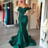 2021 Plus Size Arabisch Aso Ebi Hunter Green Mermaid Brautjungfernkleider Satin wie Seide Prom Abend formelle Partykleider Kleid ZJ003313s