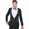 Två stycken billiga svarta brudgummen smissar smala passform groomsmen kostym vit sjal lapel man fest kostym mens bröllop kostymer jacka pant264o