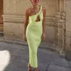 Casual Dresses Green Sexy Long Womens 2023 Summer Ladies Party Elegant Pretty Trendy in Asymmetric One Shoulder Cut Out Chic